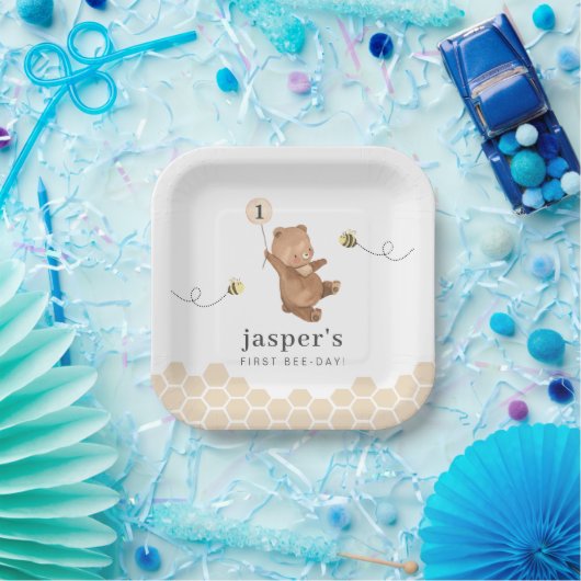 Assiettes En Carton Honey Bear First Bee day (Fête)