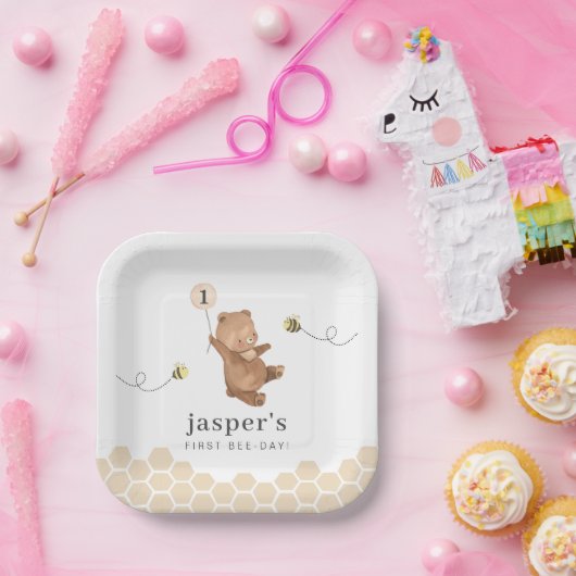 Assiettes En Carton Honey Bear First Bee day (Fête)