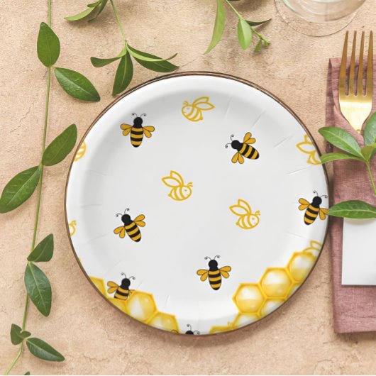 Assiettes En Carton Honey Bee Bear Baby shower Plaques en papier migno