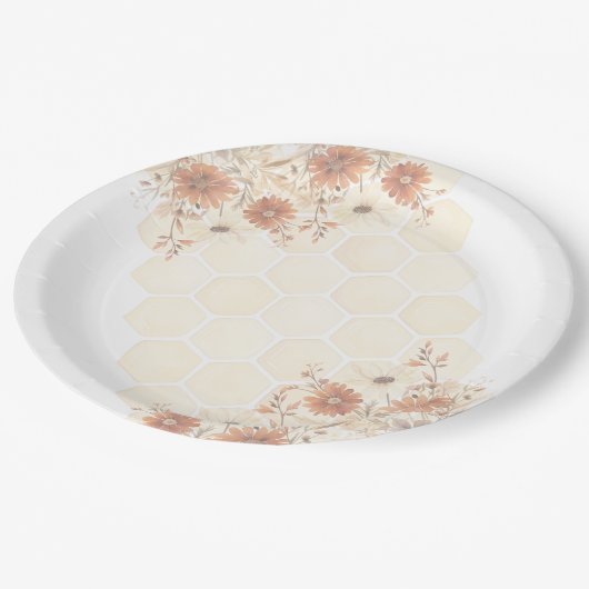 Assiettes En Carton Honey Bee Boho Fleur sauvage Premier anniversaire (Angle)