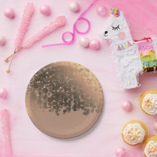 Assiettes En Carton Honey Beige Champagne Golden Sparkle Lights Party (Fête)