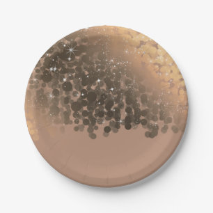 Assiettes En Carton Honey Beige Champagne Golden Sparkle Lights Party