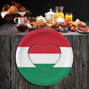 Assiettes En Carton Hongrois, drapeau et coeur, Hongrie - fête/sports