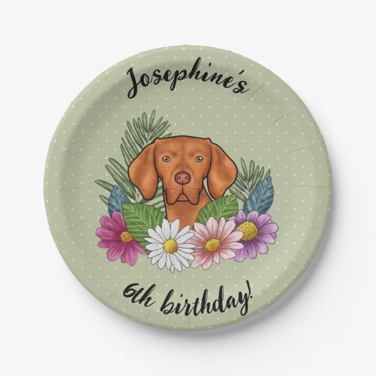 Assiettes En Carton Hongrois Vizsla Chien été Floral Joyeux anniversai (Devant)