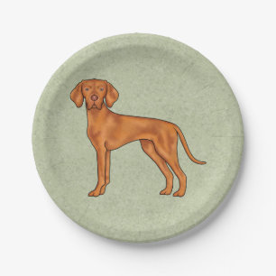 Assiettes En Carton Hongrois Vizsla mignonne Pointer Chien debout Vert