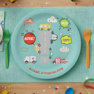 Assiettes En Carton Honkement bip coup de klaxon véhicules garçon anni