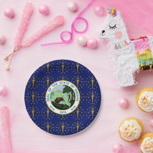 Assiettes En Carton Hoosier Flag & Seal, Flag of Indiana (Fête)