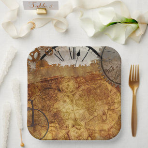 Assiettes En Carton Horaires Steampunk Carte Vintage