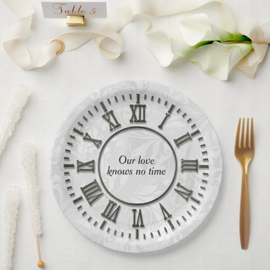 Assiettes En Carton Horloge Anniversaire sans mains (Mariage)