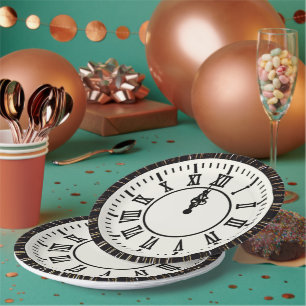 Assiettes En Carton Horloge du Nouvel An sur les feux d'artifice