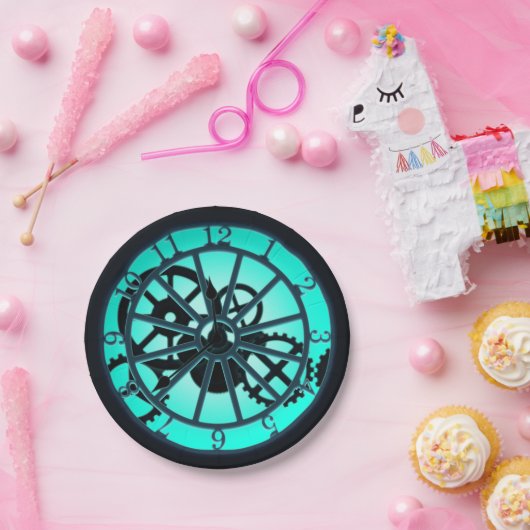 Assiettes En Carton Horloge Gothique Steampunk Avec Engrenages Visible (Fête)