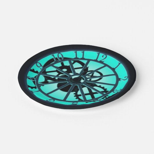 Assiettes En Carton Horloge Gothique Steampunk Avec Engrenages Visible (Angle)