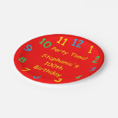 Assiettes En Carton Horloge horaire, 100e anniversaire, nom, rouge (Angle)