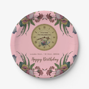 Assiettes En Carton Horloge vintage avec la fête d'anniversaire de