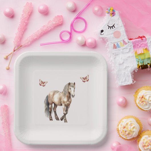 Assiettes En Carton Horse Crème Papillons Anniversaire (Fête)