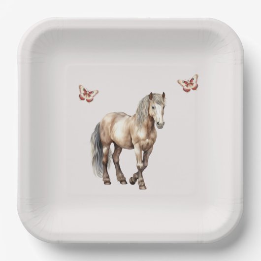 Assiettes En Carton Horse Crème Papillons Anniversaire (Recto)