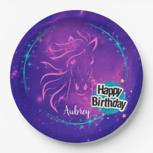 Assiettes En Carton Horse Galaxy Joyeux anniversaire Personnalisé