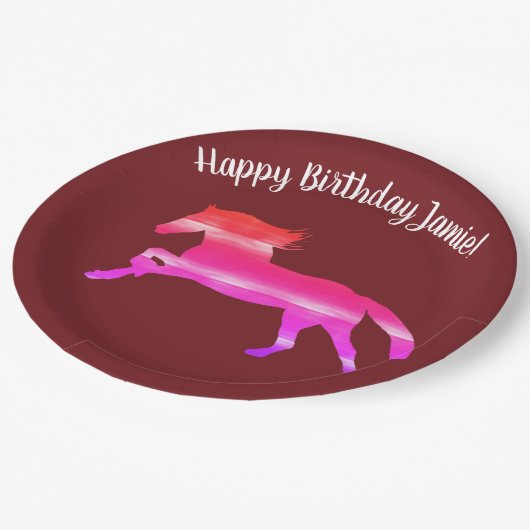 Assiettes En Carton Horse Pink Art Plaques personnalisées en papier (Angle)