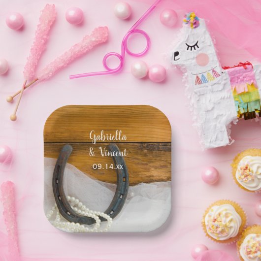 Assiettes En Carton Horseshoe et Pearls Country Western Mariage (Fête)