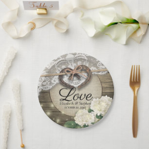 Assiettes En Carton Horseshot Heart Lace Hydrangea Wood Wedding shower
