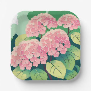 Assiettes En Carton Hortensia Rose Élégant Jardin Floral