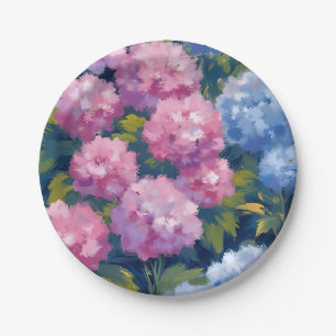 Assiettes En Carton Hortensias d'été Fleurs côtières roses et bleues