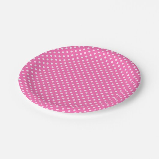 Assiettes En Carton Hot Pink #2 et White Polka Dots (Angle)