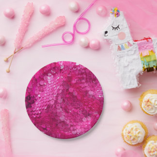Assiettes En Carton Hot Pink Sequin