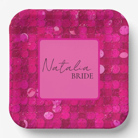 Assiettes En Carton Hot Pink Sequin  (Recto)