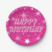 Assiettes En Carton Hot rose Étoiles Étincelles joyeuses fête d'annive (Devant)