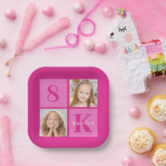 Assiettes En Carton Hot Rose Girl Photo Collage personnalisé Anniversa