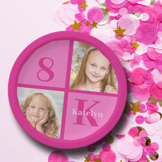 Assiettes En Carton Hot Rose Girls Photo Custom Anniversaire de enfant