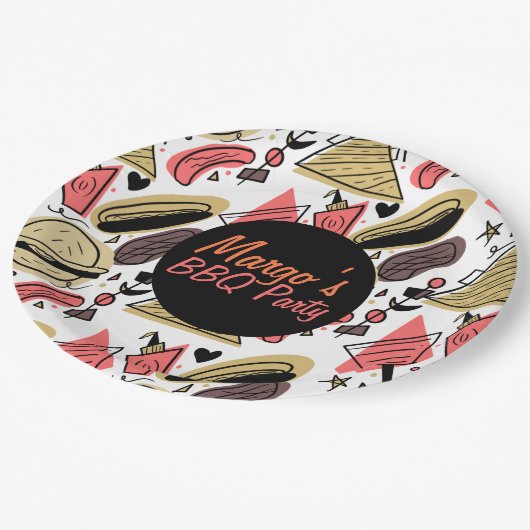 Assiettes En Carton Hotdog Burger Doodle BBQ Motif d'anniversaire (Angle)