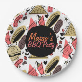 Assiettes En Carton Hotdog Burger Doodle BBQ Motif d'anniversaire (Devant)