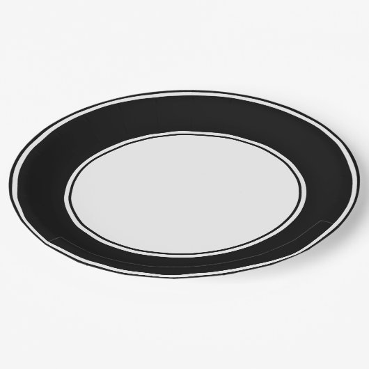 Assiettes En Carton Hotel Stripe noir et blanc - Plaque jetable (Angle)