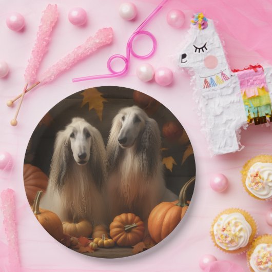 Assiettes En Carton hound afghan Chiot Automne Citrouille de plaisir (Fête)