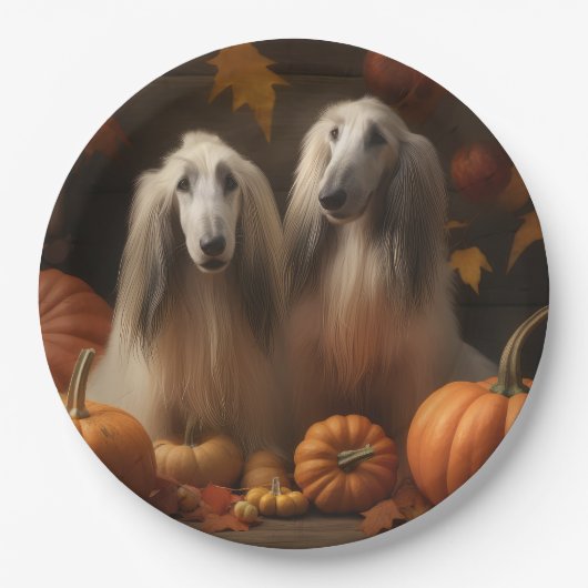 Assiettes En Carton hound afghan Chiot Automne Citrouille de plaisir (Devant)