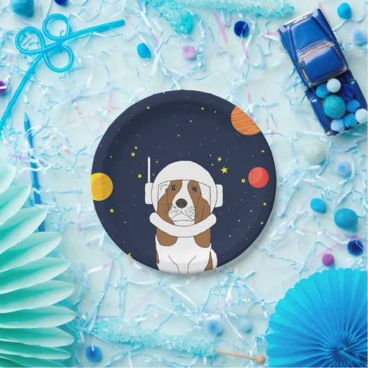 Assiettes En Carton Hound Dog Astronaut Animal Avec Casque Spatial (Fête)