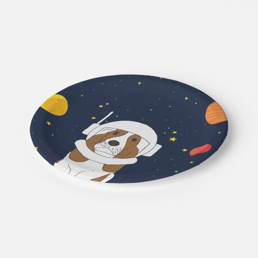Assiettes En Carton Hound Dog Astronaut Animal Avec Casque Spatial (Angle)