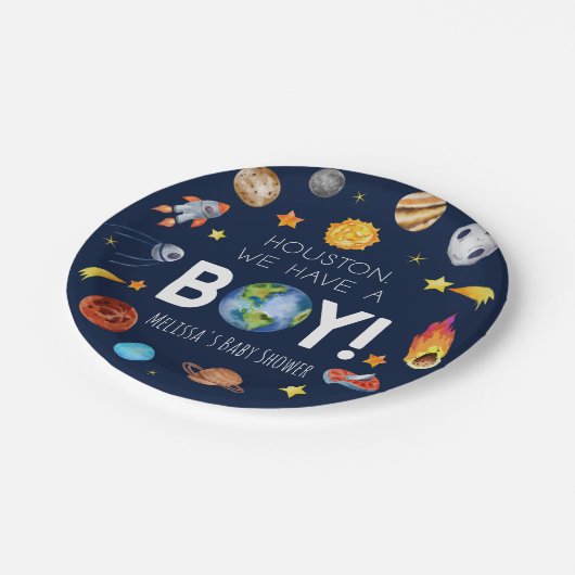 Assiettes En Carton Houston Nous Avons Un Baby shower Boy Space Galaxy (Angle)