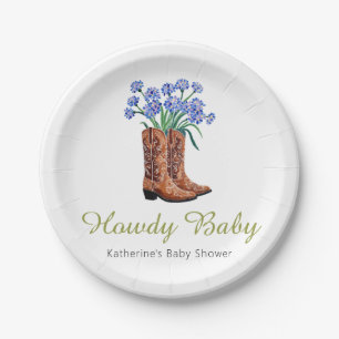 Assiettes En Carton Howdy Baby Bluebonnets Baby shower Cowboy