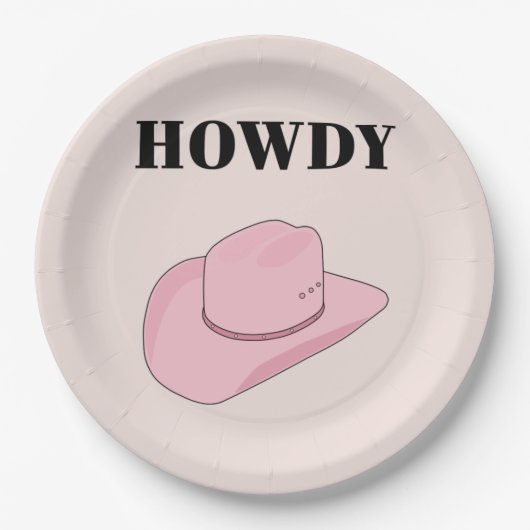 Assiettes En Carton Howdy Pink Cowboy Casquette (Devant)