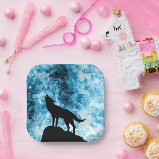 Assiettes En Carton Howling Wolf Hiver neige bleue fumée Abstraite (Fête)