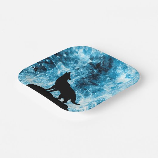 Assiettes En Carton Howling Wolf Hiver neige bleue fumée Abstraite (Angulaire)