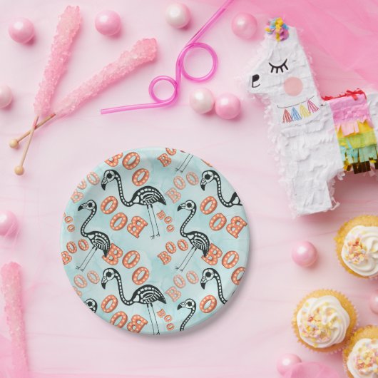 Assiettes En Carton Huez le squelette de Flamant rose de Halloween | (Fête)