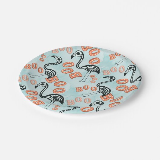 Assiettes En Carton Huez le squelette de Flamant rose de Halloween | (Angle)
