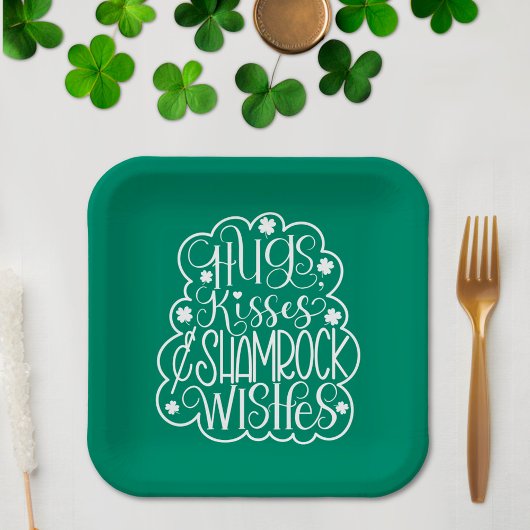 Assiettes En Carton Hugs, baisers et souhaits des Shamrocks Saint-Patr