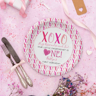 Assiettes En Carton Hugs & Kisses (XOXO) Valentine's Day 1st Birthday