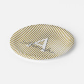 Assiettes En Carton Huile blanche et or rayé Monogramme Anniversaire (Angle)