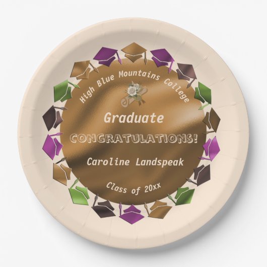 Assiettes En Carton Huile d'or Roses blanches Graduate 2025 (Devant)